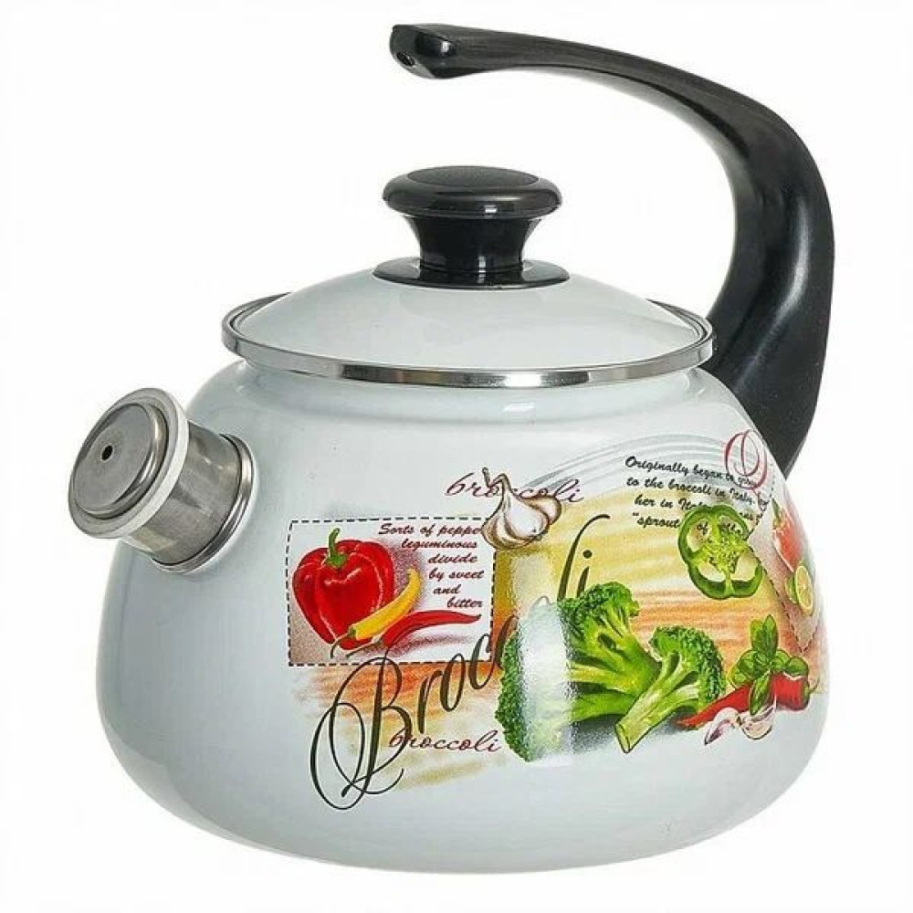 43604-102/6-У4Бл Чайник эмал цельноштамп.со свистком 2л (белый) С деко