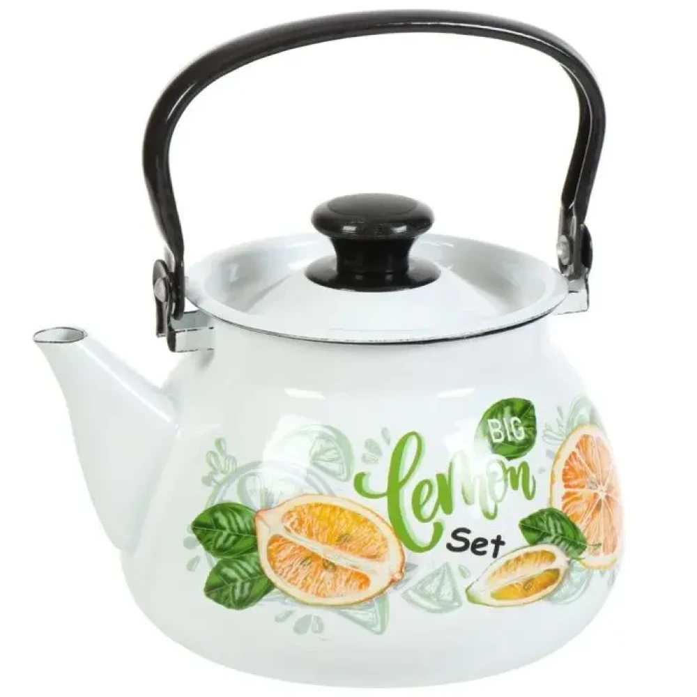 42104-122/6-У4БлЛим Чайник эмал сферич. с мет.ручкой 3 л (белый)  Лимо