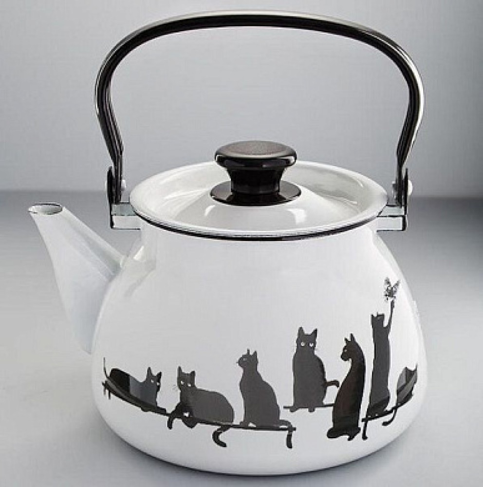 42104-132/6-У4БЕЛ Кошечки Чайник эмал сферич. с мет.ручкой 3,5 л (белы
