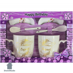 Набор подарочный (Чашка 2шт., блюдце 2шт., ложка 2шт.) из фарфора  Арт - фото