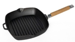 Сковорода-гриль чугунная со съемной деревянной ручкой, 240*240, 0624 - фото