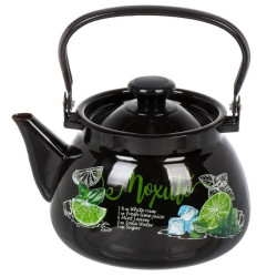 42115-123/6-У4ЧрМох Чайник эмал сферич. с мет.ручкой 3 л  (черная) Мох - фото