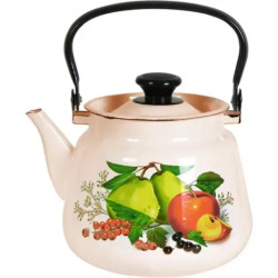 43504-132/6СлСД Чайник эмал кон. с мет.ручкой 3,5л (слоновая) С декоро - фото