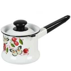 90204-072/4БлЧер Ковш эмал.1л c носиком, крышка (белый) Черешенка - фото