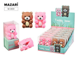 M-3031 Точилка пластик.TEDDY BEAR, 1 отверстие д/заточки, ассорти 2 цв - фото