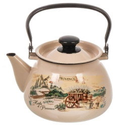 42115-123/6-У4ПдТП Чайник эмал сферич. с мет.ручкой 3 л  (пудра) Травы - фото