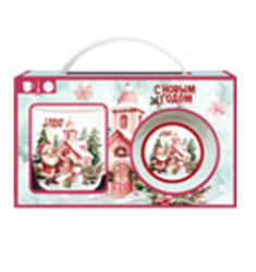 Н-р подарочный (кружка, блюдце, ложка)  из фарф. Арт. Q-27E - фото