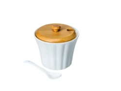 САХАРНИЦА фарфор/бамбук с ложкой 250 мл/10*10*9,5 см (арт. PJ01545-A,) - фото