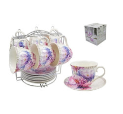 Чайный набор на метал. подставке  (12 пр.) Lavenir 220 мл, 14 см, C03-44 - фото