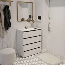 [084525] Комод БАРИ  80 4ш (Белый / Белый / Орех элия) - фото